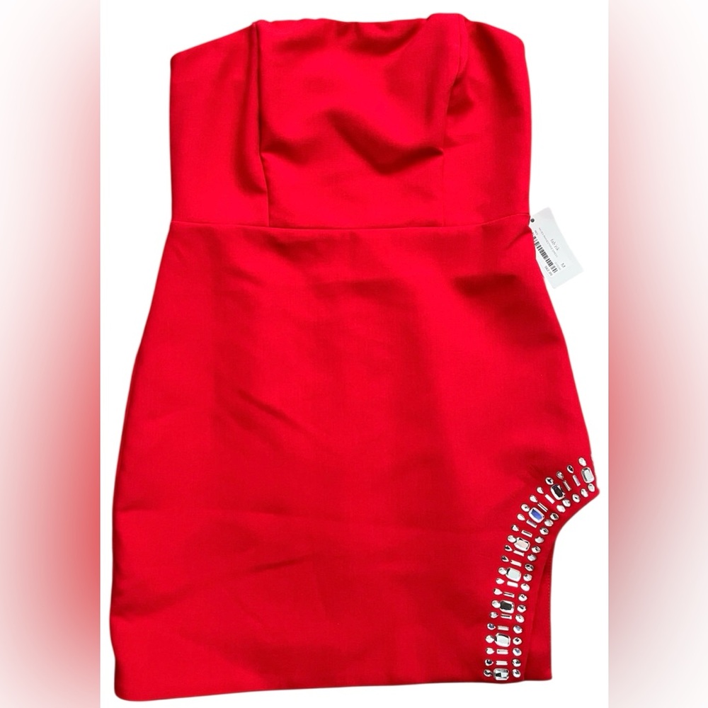 DO+BE tube rhinestone embellished strapless red mini dress going out cocktail M - Picture 2 of 7